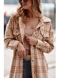 Women\'s beige orange checkered shirt coat 8892 - Online store - Boutique